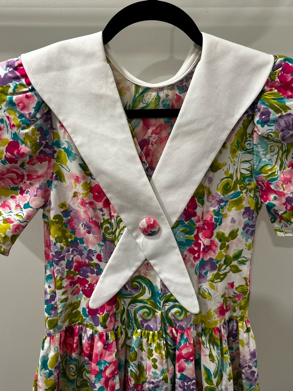 Vintage Manhattan 80s Floral Dress 🇨🇦 Girls Size 12 Scalloped Neck - Picture 7 of 15